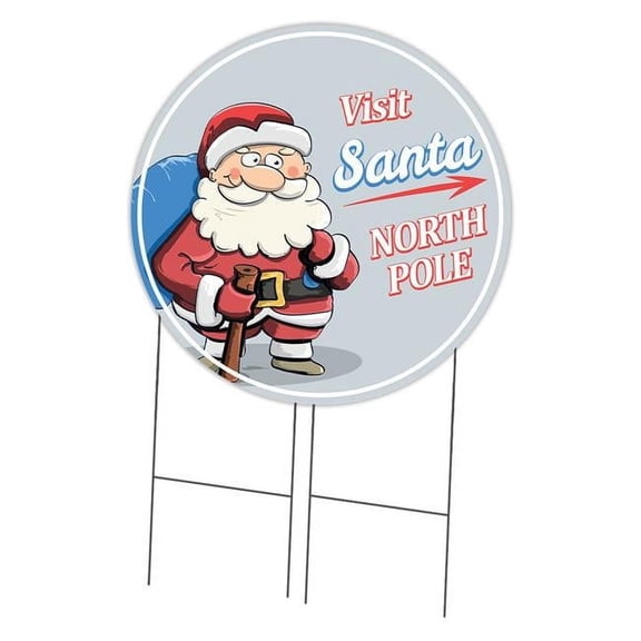SignMission C-36-CIR-DS-WS- Visit Santa 36 in. Double Sided Corrugated Circular Plastic Sign - Visit Santa