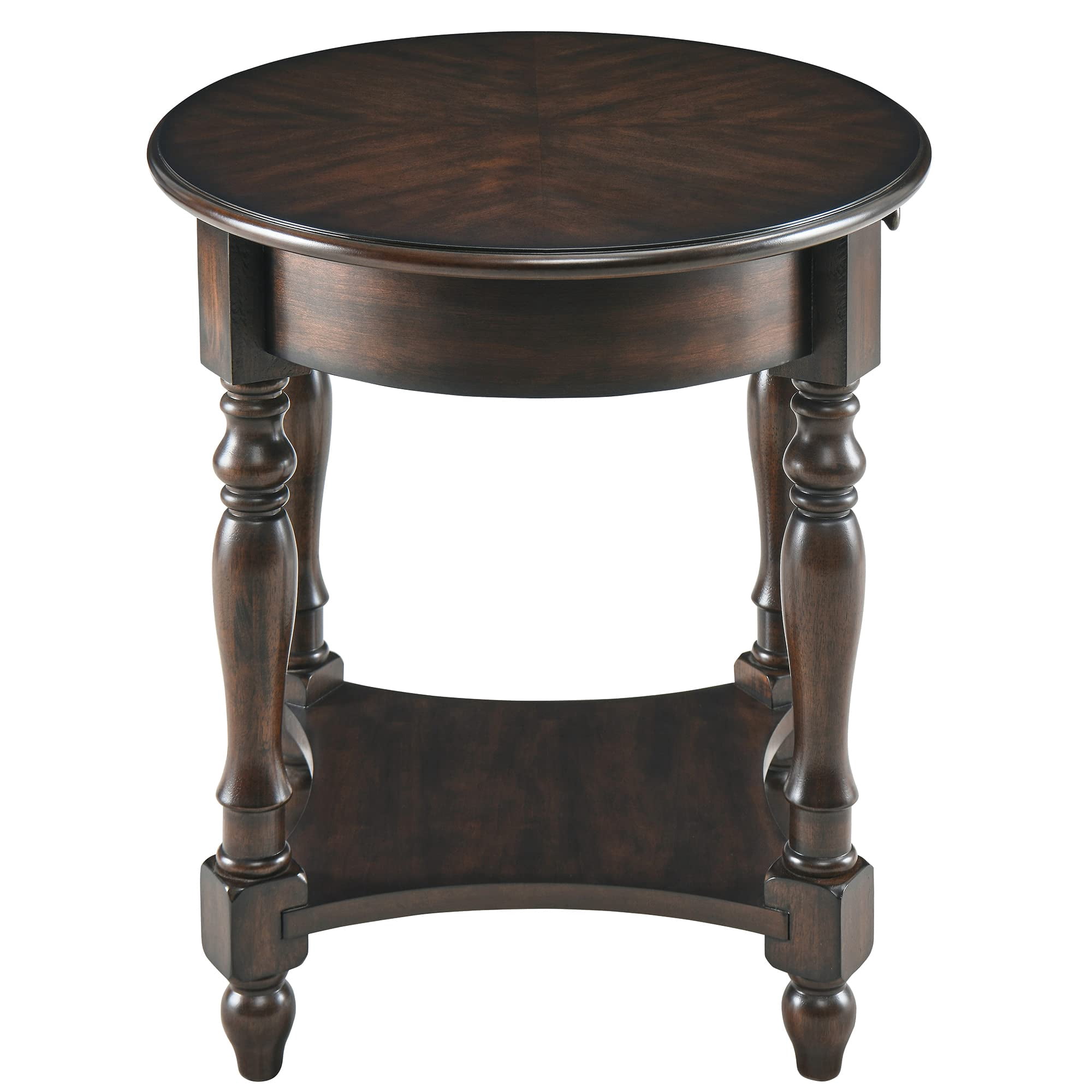 JESONVID Solid Wood Oval End Table with Drawer and Storage Shelf, 28" Traditional Retro Side Table Polished Edging Sofa Table Bedside Nightstand for Living Room Bedroom Home, Vintage Walnut