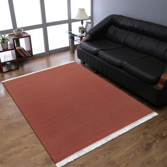Rugsotic Carpets Handmade Rugs Hand Woven Kilim Rectangle 4'x6' Rust Wool for Indoor Use
