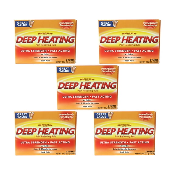 5 Pack - Mentholatum Ultra Strength Deep Heating Pain Relieving Rub 2x2Oz Tubes Ea