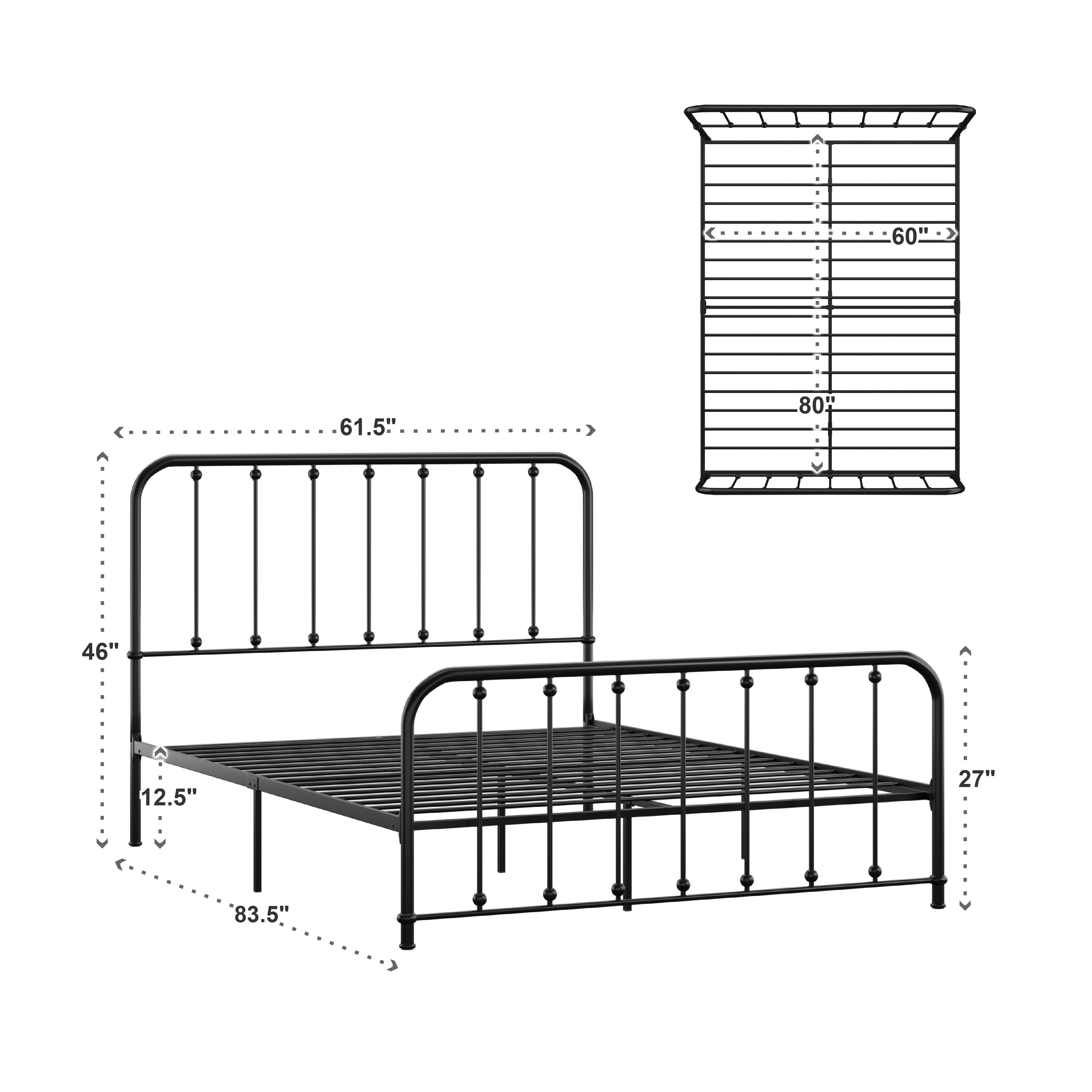 Weston Home Montgomery Spindle Metal Platform Bed, Queen, Black