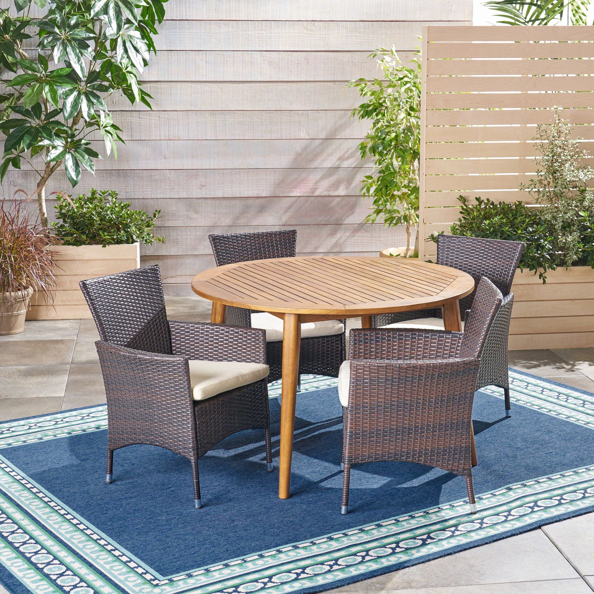 Contemporary Home Living 5-Piece Brown Wicker Finish Round Outdoor Furniture Patio Dining Set -