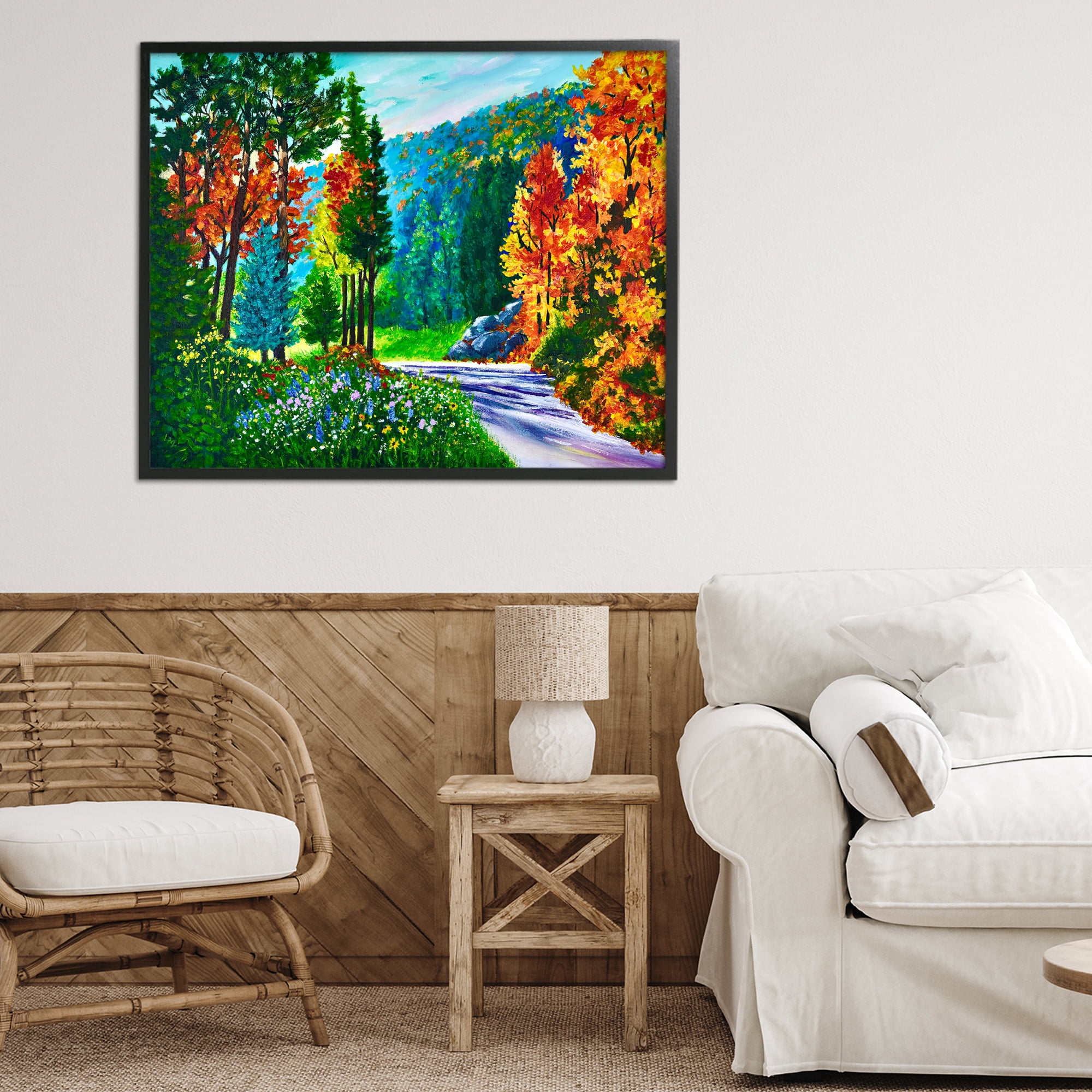 Stupell Industries Sunlit Autumn Woodland Pathway Black Framed Giclee Art, design by Lee Ann Zirbes