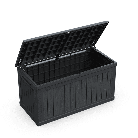 230 Gallon Large Outdoor Storage Deck Box, Waterproof Resin, Lockable, Black – For Patio Furniture, Cushions, Garden Tools, Sports & Pool Equipment