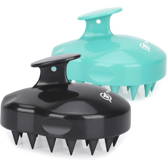 FREATECH Lot de 2 Brosse de Massage du Cuir Chevelu, Exfoliant pour Cheveux avec Poils en Silicone Flexibles pour Pellicules, Relaxation de la Croissance de la Tête et des Cheveux, pour Hommes, Femmes et Enfants, Noir et Vert