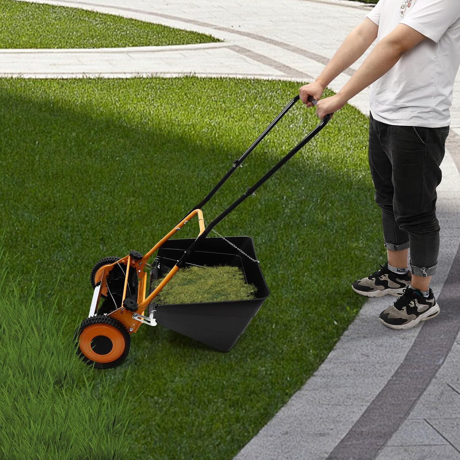 Miumaeov Push Reel Lawn Mower 16-Inch,Push Lawn Mower,for Cleaning Lawns, Sidewalks, Driveways