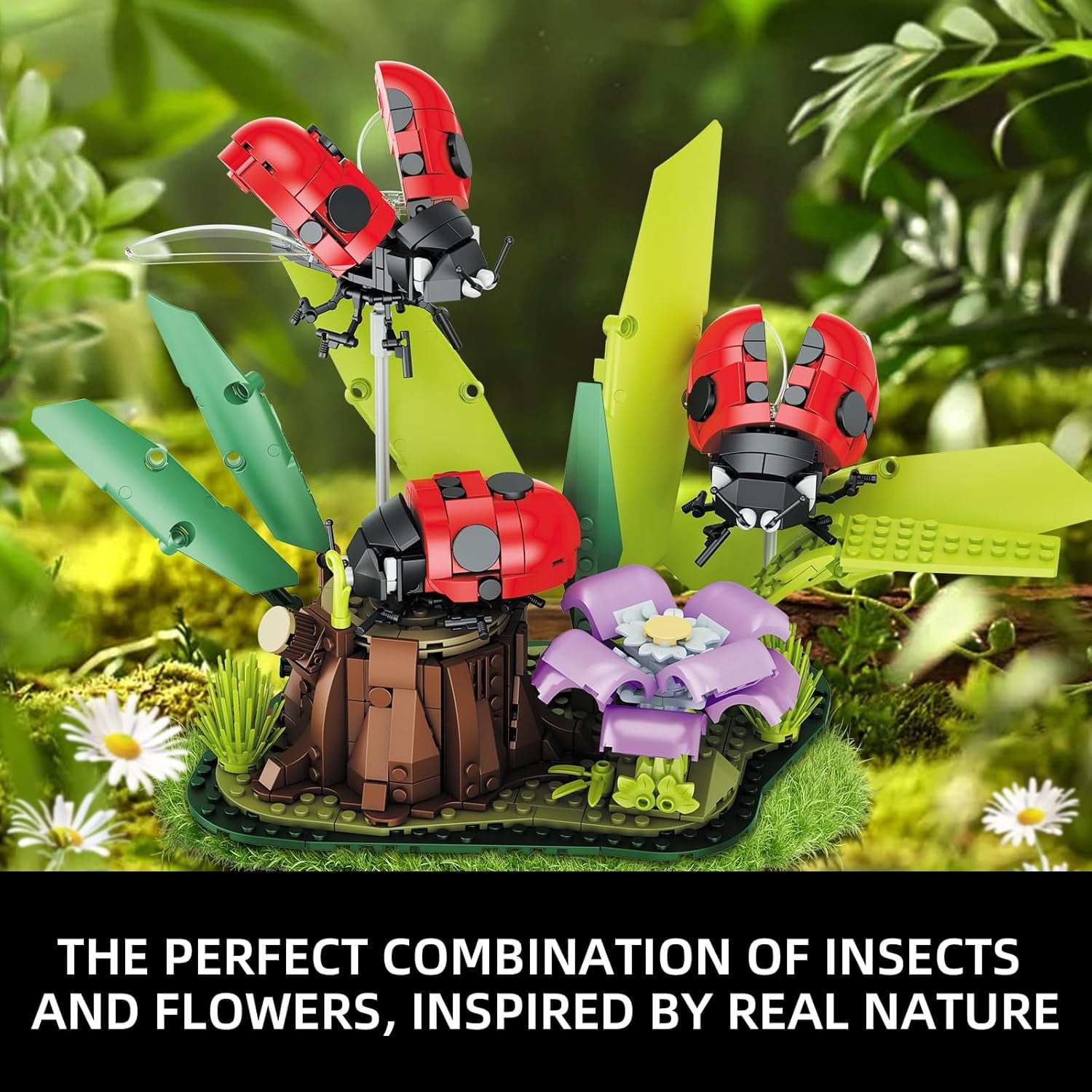 PISONIC Flowers & Ladybug Insect Collection Building Set, Insects and Tree Plants for Nature Decor, Ideas Gift Bug Building Toy for Adults Boys Girls (741 PCS)
