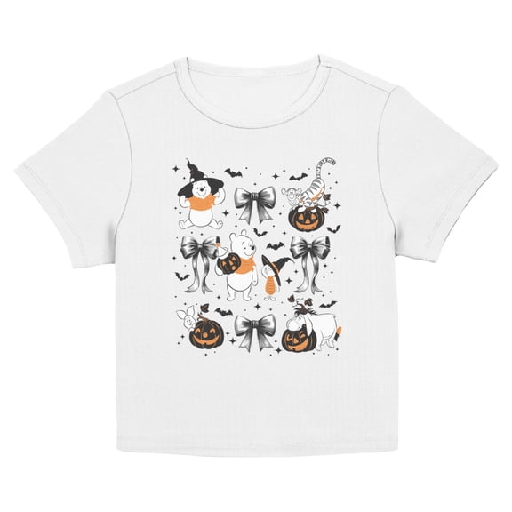 Juniors Winnie the Pooh Halloween Bear And Friends Theme Bows T Shirt