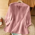 thumbnail image 4 of Ounisa Women V Neck Linen Tshirts Women Summer Fall 3/4 Sleeve Relaxed Fit Embroidered Button Tee Shirt Tops, 4 of 7