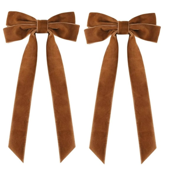 Bow Party Decorations,Bow Decor,Velvet Bows For Christmas Tree Decorations Wreath Garland Velvet Bows With Twists Ties,Red Velvet Bows for Christmas Tree Wreath(Khaki 2pcs 9*4.5*1in)