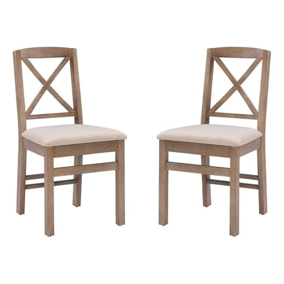 Linon Ervin Wood X-Back Set of Two Dining Chairs in Washed Gray