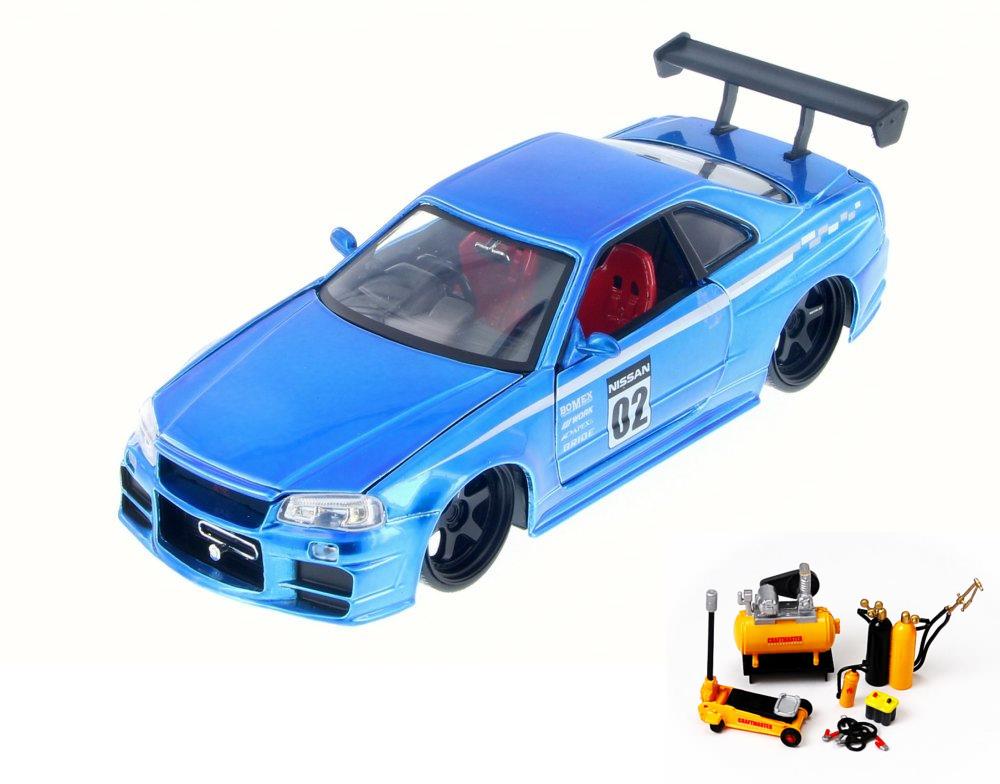 Diecast Car & Mechanic Set Package 2002 Nissan Skyline GTR Hard Top