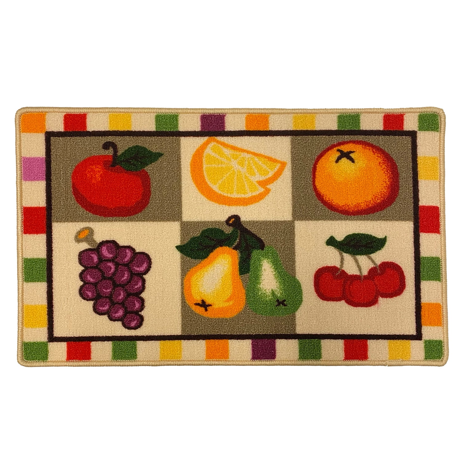 Fruit Market Printed Skid Resistant Decorative Kitchen Rug, Multi