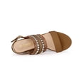 thumbnail image 4 of BLISSFUL STEP Women's Boho Buckle Ankle Strap Block Heels Sandals Brown (Size 11), 4 of 6