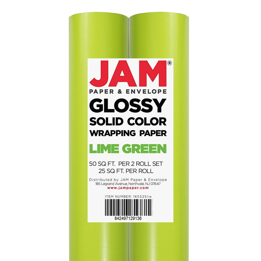 JAM Paper Lime Green Glossy Wrapping Paper, All Occasion, 25 Sq. ft, 2 per Pack