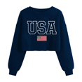 thumbnail image 5 of SOFTCCLO USA Sweatshirt Women Long Sleeve Crewneck Flag Print Crop Loose Casual Hoodless Sport Sweatshirt Navy L, 5 of 5
