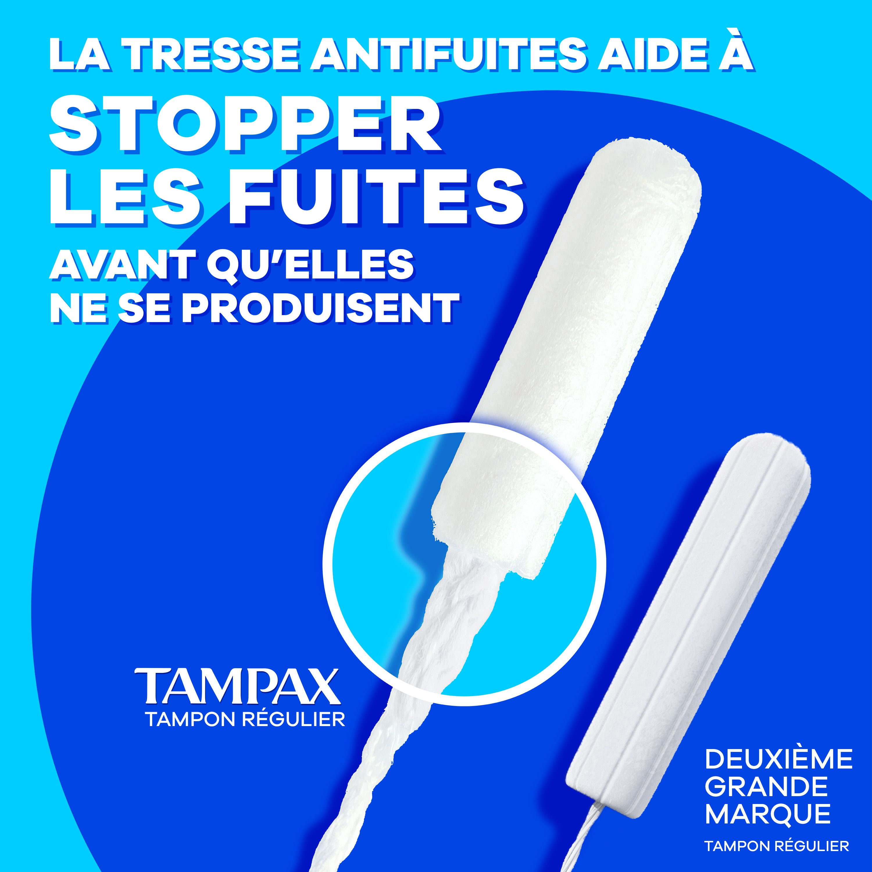 Tampons Tampax Pearl avec tresse anti-fuites LeakGuard, degré d’absorption régulier, non parfumés, 50 tampons 50CT