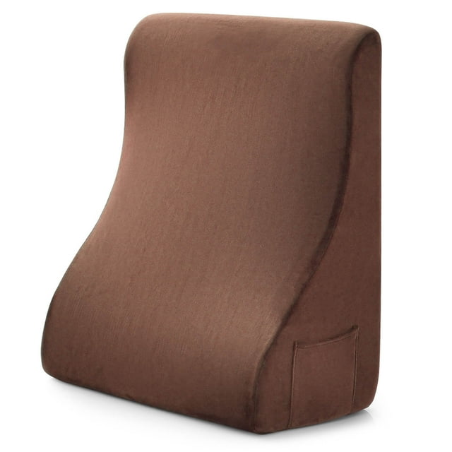Costway Bed Wedge Pillow with 2 Side Pockets Support for Back Smooth Zipper Brown