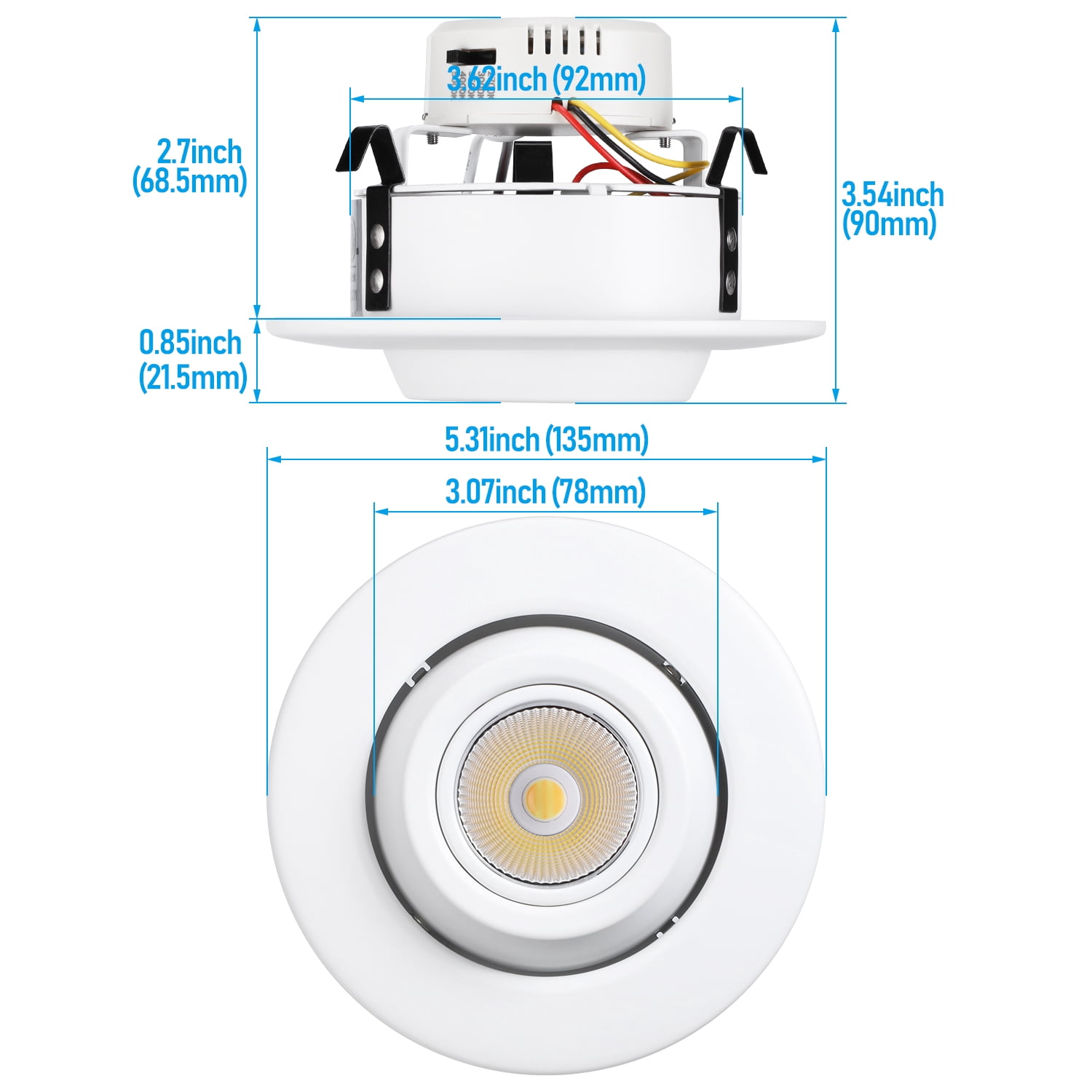 8 Pack 4" LED Gimbal Recessed Light Dimmable, 9W Adjustable Eyeball Downlight, CRI90, Directional Eyeball Can Light, ETL Listed, 5CCT