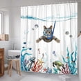 thumbnail image 3 of Funny Cat Shower Curtain Set Teal Blue Sea Ocean Waterproof Fabric Curtains with Animal Octopus Starfish Turtle Anchor Fish Nautical Bathroom Decor (B, 3 of 4