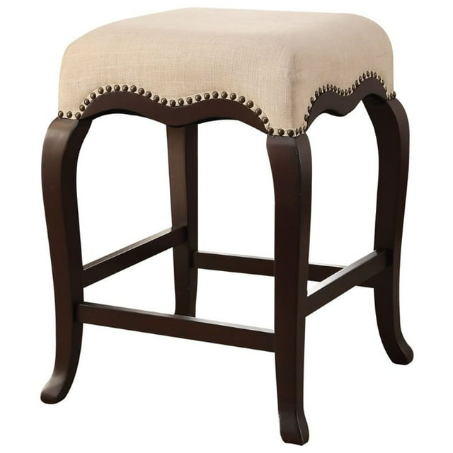 ACME Kakabel Counter Height Stool in Cream Fabric and Espresso