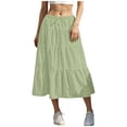 thumbnail image 2 of Women's Midi Skirts Elastic Waist Linen Blend Skirts Casual Daily Style Lightweight Breathable Drawstring Tiered Ruffle Hem Loose Fit Skirts, 2 of 5