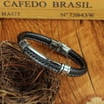 thumbnail image 2 of Pulsera de cuero negro JAMW hebilla ajustable acero inoxidable plateado hombre, 2 of 5