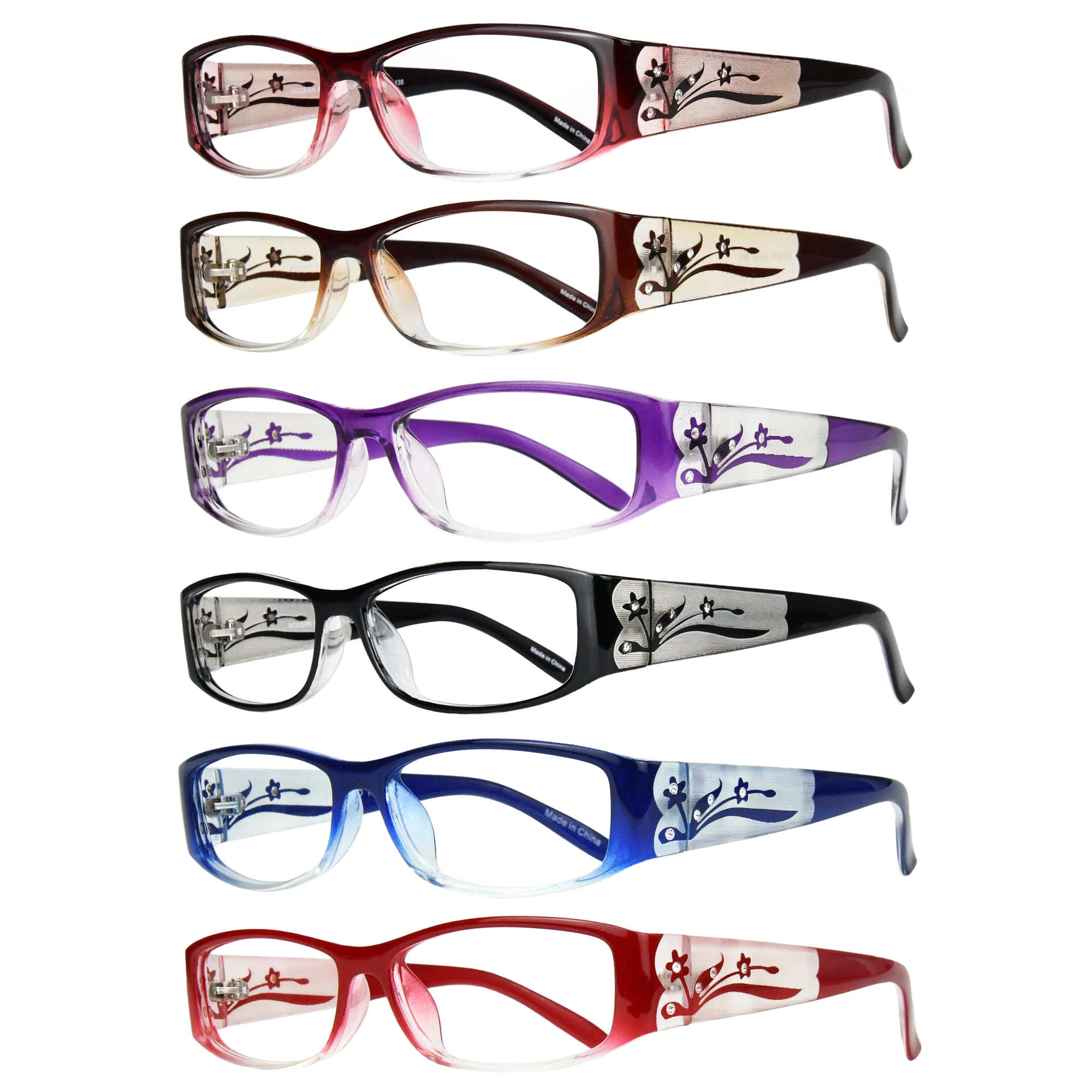 Eyebogo Kaylee Value 6-Pack Women Rectangular Reading Glasses, +2.50