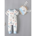 thumbnail image 2 of Newborn Baby Boys Bodysuit Romper Easter Outfits Bunny Ears Letter Rabbit Print Jumpsuit with Bunny Hat, 2 of 7