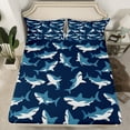 thumbnail image 2 of Manfei Marine Shark Child Queen Sheet Sets, Kawaii Ocean Animal Flat Sheet, Cartoon Sealife Theme Queen Fitted Sheet, Super Cozy Room Decor, 4-Piece, 2 of 7