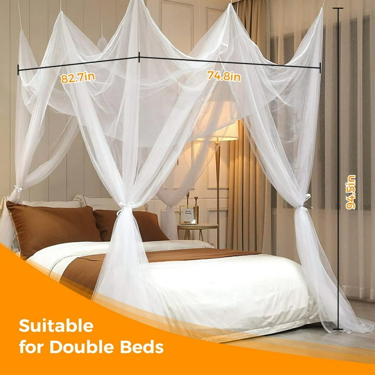 White Bed Canopy with LED Light String 8 Corner Princess Canopy
