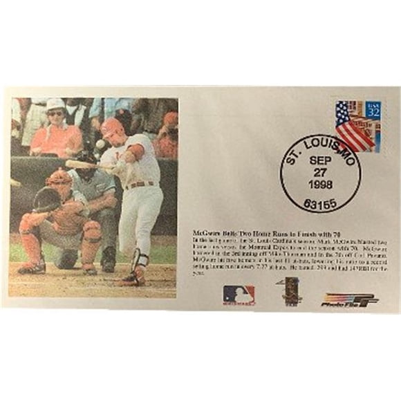 Athlon Sports CTBL-024891 Mark McGwire 1998 First Day Cover & Envelope Two Home Runs to Finish with 70- 10-27-98 St. Louis Cardinals