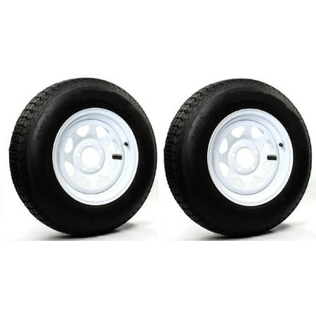 - 2-Pack Trailer Tire On Rim ST205/75R15 LRC 5 Hole Steel White Spoke