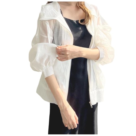 ZToonmas Women's Hooded Sheer Sun Protection Jacket Long Sleeve Zip-up Casual Outerwear Loose Fit Lightweight Summer Coat