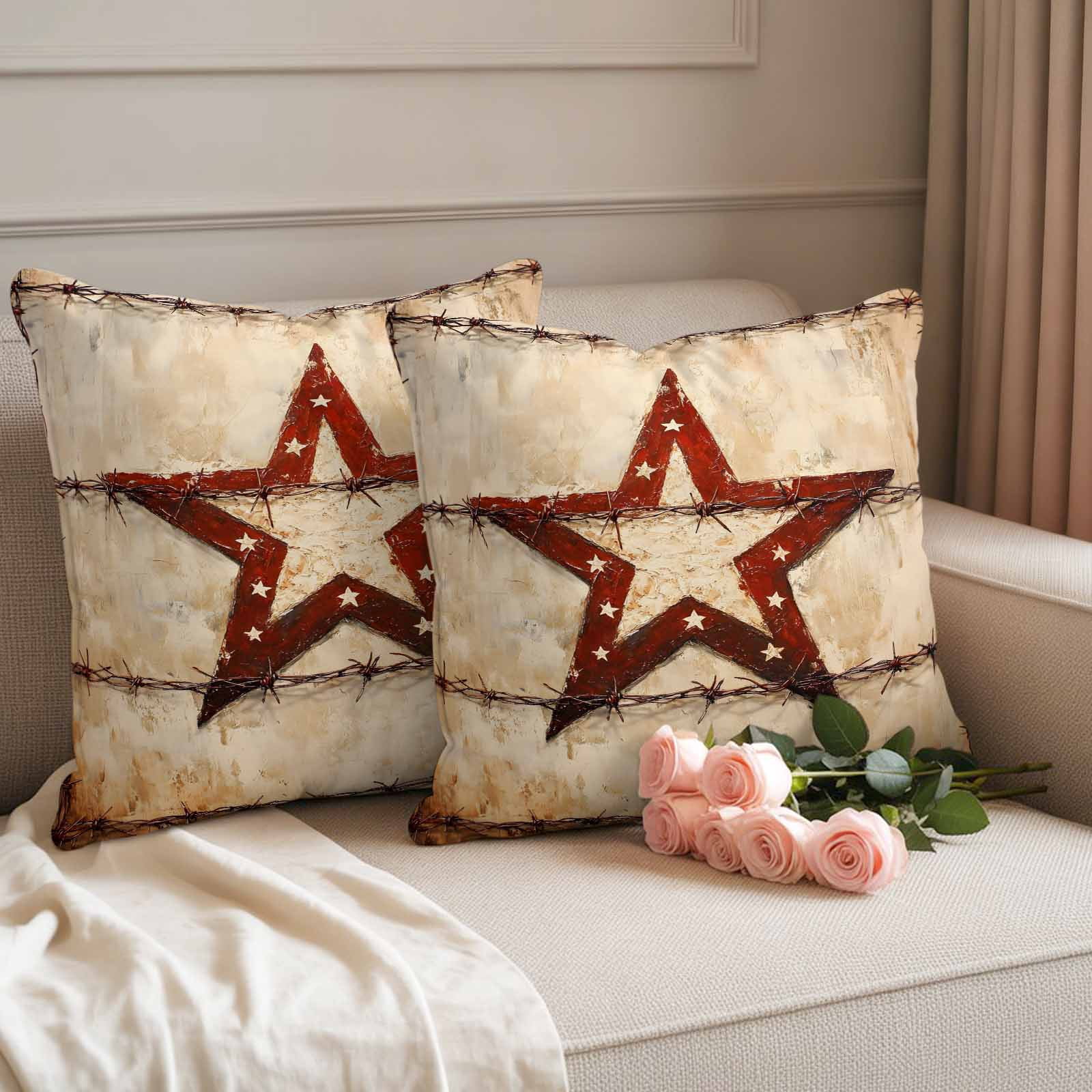 Texas Star Western Outdoor Waterproof Pillow Covers, Country Retro Vintage Decorative Square Throw Pillowcase Sofa Cushion Sham for Patio/Couch/Chair, 18"x18" 2 Pack