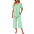 thumbnail image 2 of Weekease Two Piece Pajamas for Women Set Crew Neck Short Sleeve Tops Capris Summer Loungewear with Pockets, 2 of 8