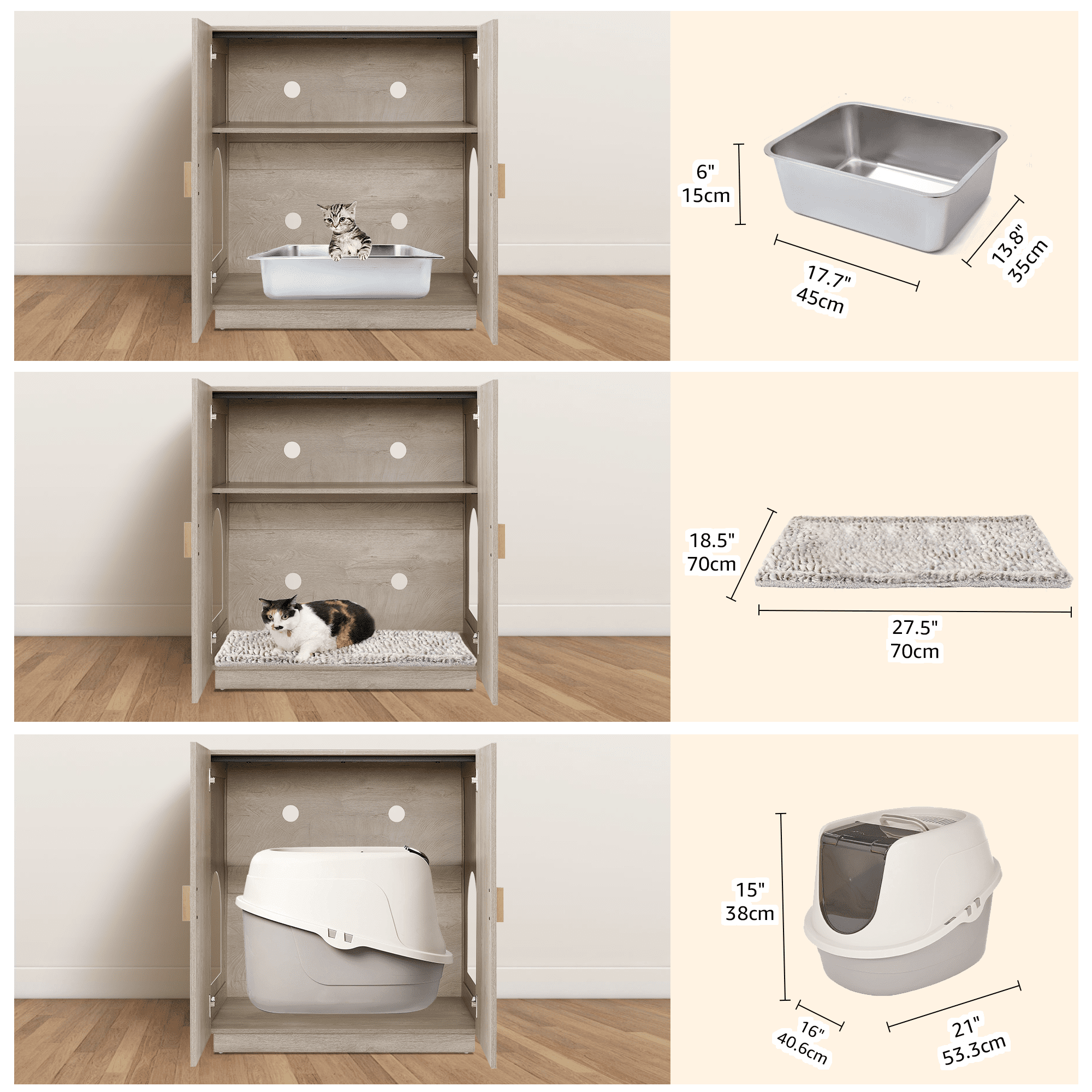 Unipaws Tall Cat Litter Box Enclosure with Shelves, Hidden Litter Box Cover for Tall or Top Entry Litter Box, Weathered Grey