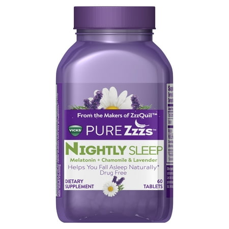 Vicks Pure Zzzs Melatonin Sleep Aid Tablets, 1 mg Tablet, 60 Ct