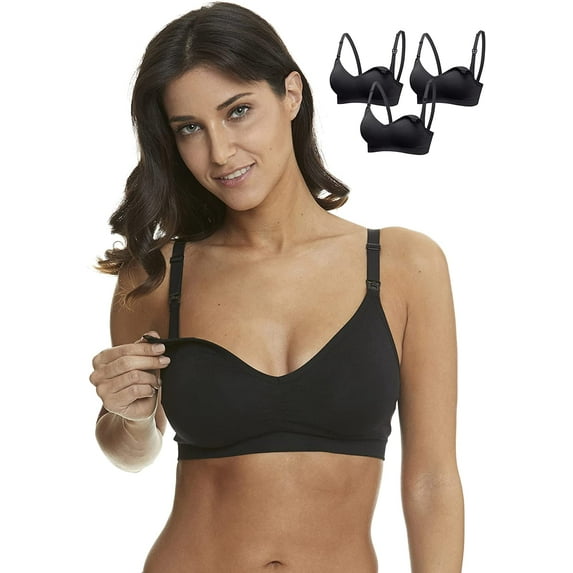 HOFISH Nursing Bra 3 Pack Seamless V Neck Maternity Bra Women Pregnancy Breastfeeding Bra 3Pack Black Medium