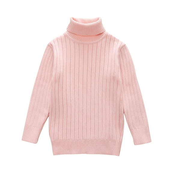 Eltusu Girls Turtleneck Sweaters, Solid Color Knitting Cotton Pullover Thermal Winter Tops Pink Size 6 T