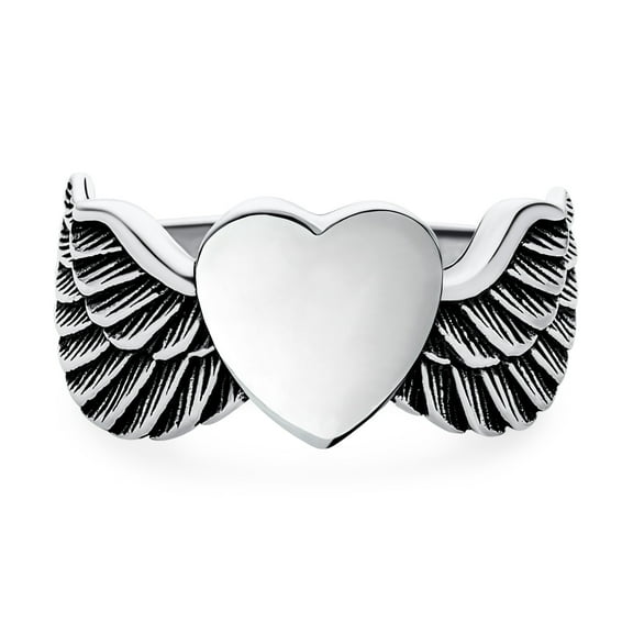 Bling Jewelry Mens Mens Stainless Steel Heart Angel Wing Feather Band Ring Unisex Monogram Initials