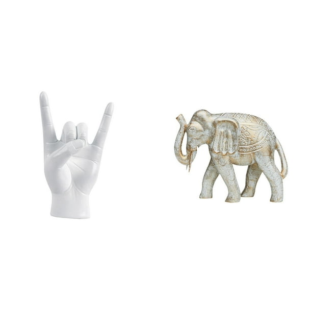 Estatua del gesto de la roca,Figuras de estatuas de dedos con gestos de música rock,Esculturas de resina creativas y modernas para estantes,Figura de elefante,Escultura rústica de elefante