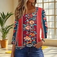 thumbnail image 2 of CYMMPU Loose Fit Tunic Tops 3/4 Sleeve Button up Crew Neck Blouses for Women Dressy Casual Spring Tops Summer Trendy Shirts Floral Printed Plus Size T-Shirt Red L, 2 of 7