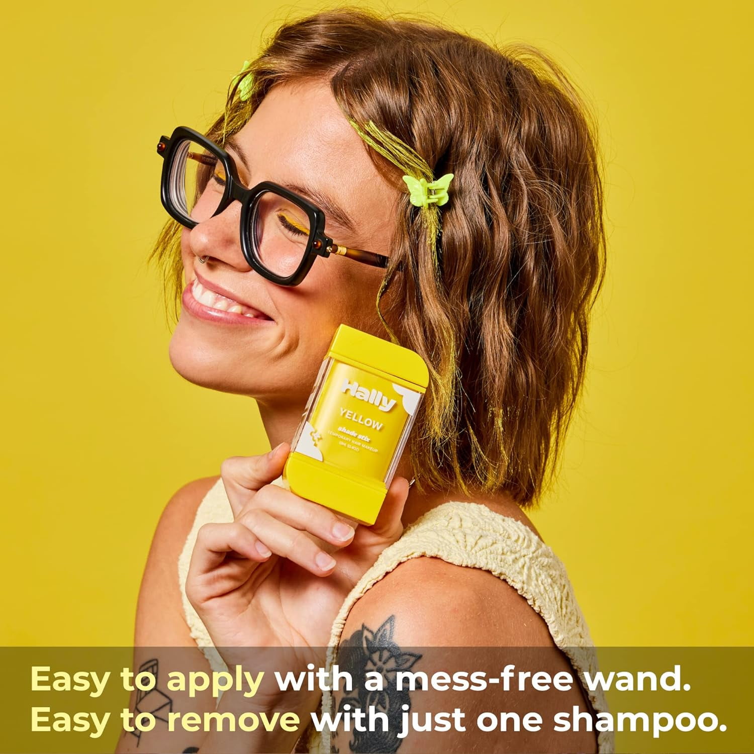Hally Hair Shade Stix, Patent-Pending Temporary Hair Makeup, Yellow, Vegan, 12 ml