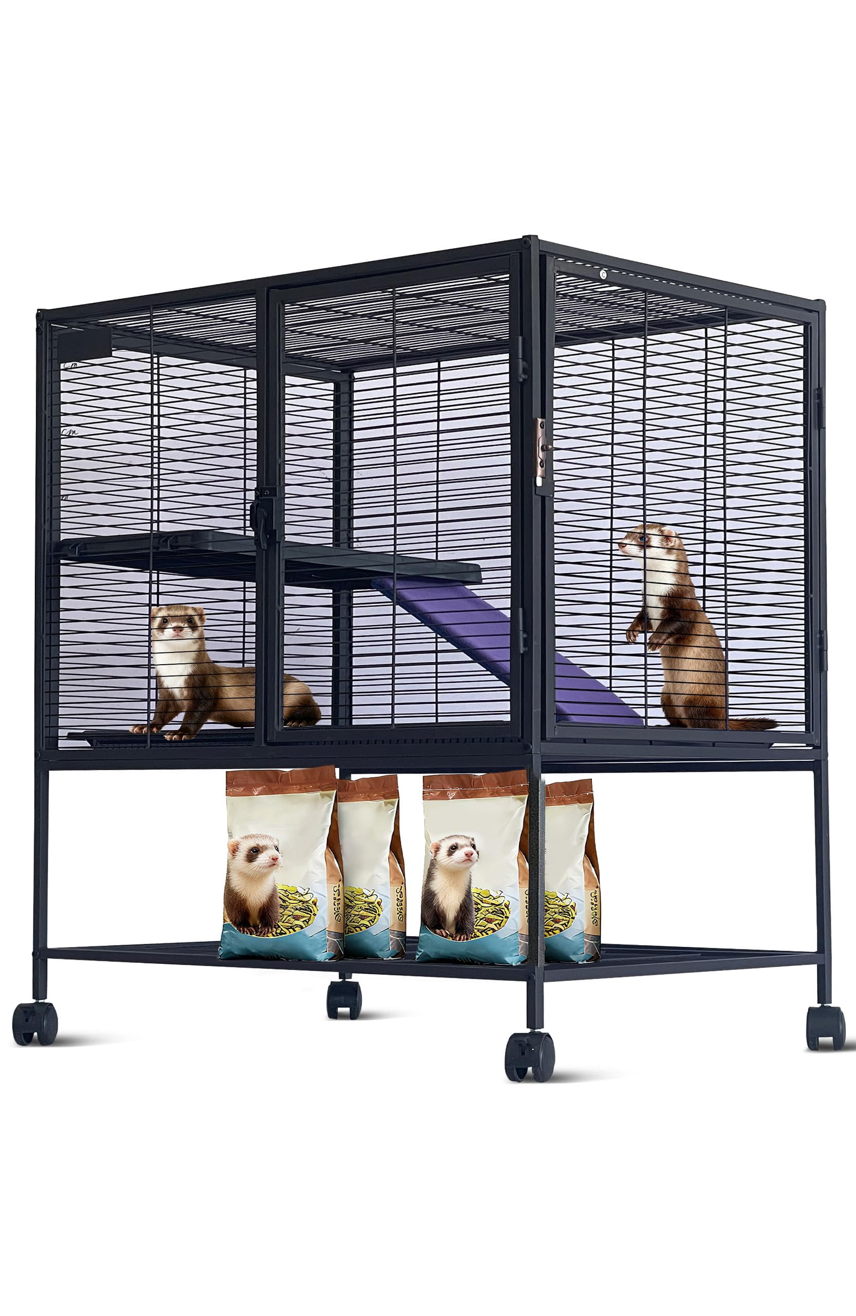 Accreate Metal Small Animal Cage, Multi-Level Ferret Cage for Small Animals - Large Hamster Cage with Ramp, Extra Storage Stand, RemovableTray for Chinchilla, Rabbit, Guinea Pigs, Hedgehog, Gerbil