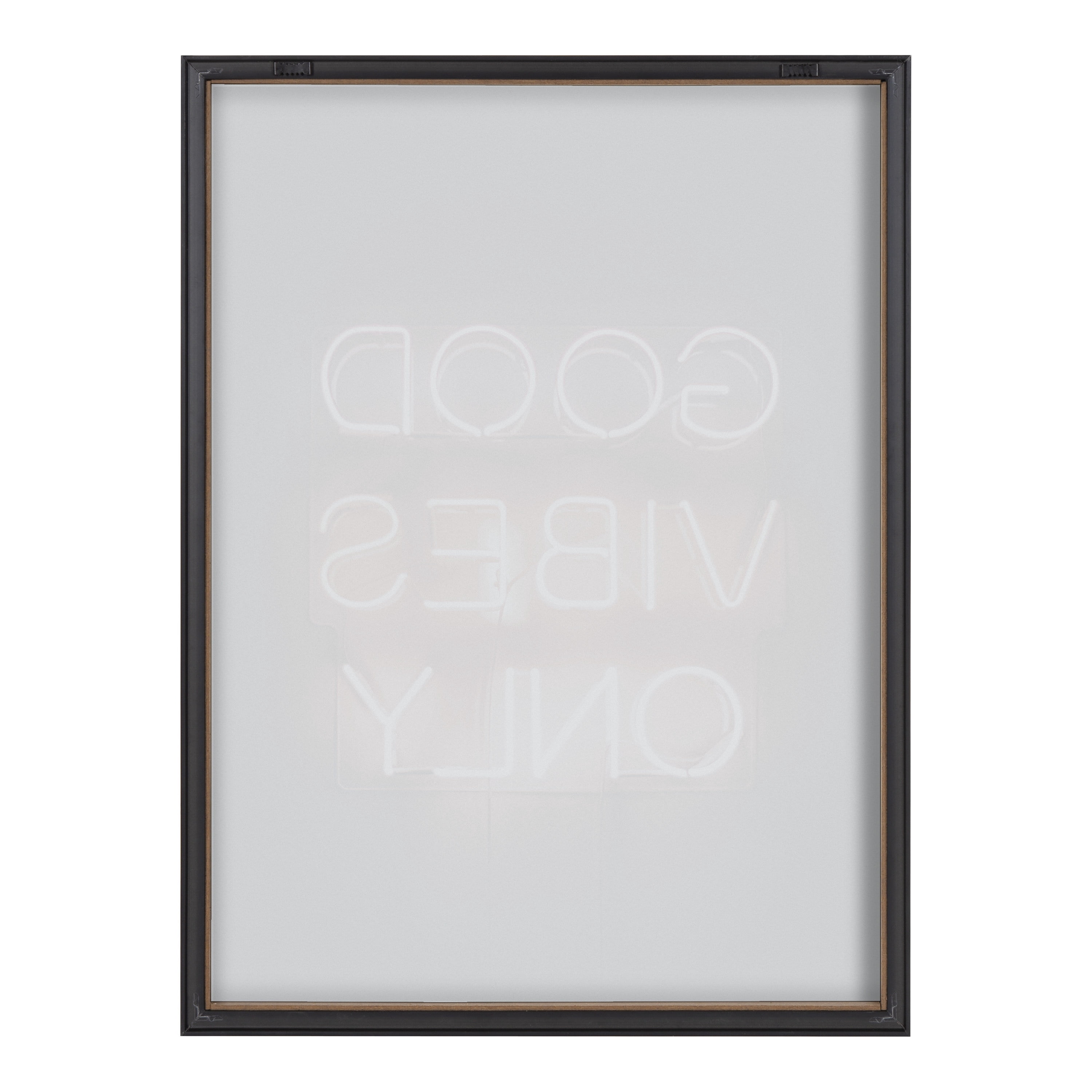 Kate and Laurel Blake Good Vibes Only Neon Sign Framed Printed Glass Wall Art by The Creative Bunch Studio, 18x24 Gold, Inspirational Art for Wall