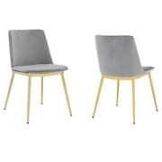 Messina Modern Leg Dining Room Chairs, Gray Velvet & Gold Metal - Set of 2