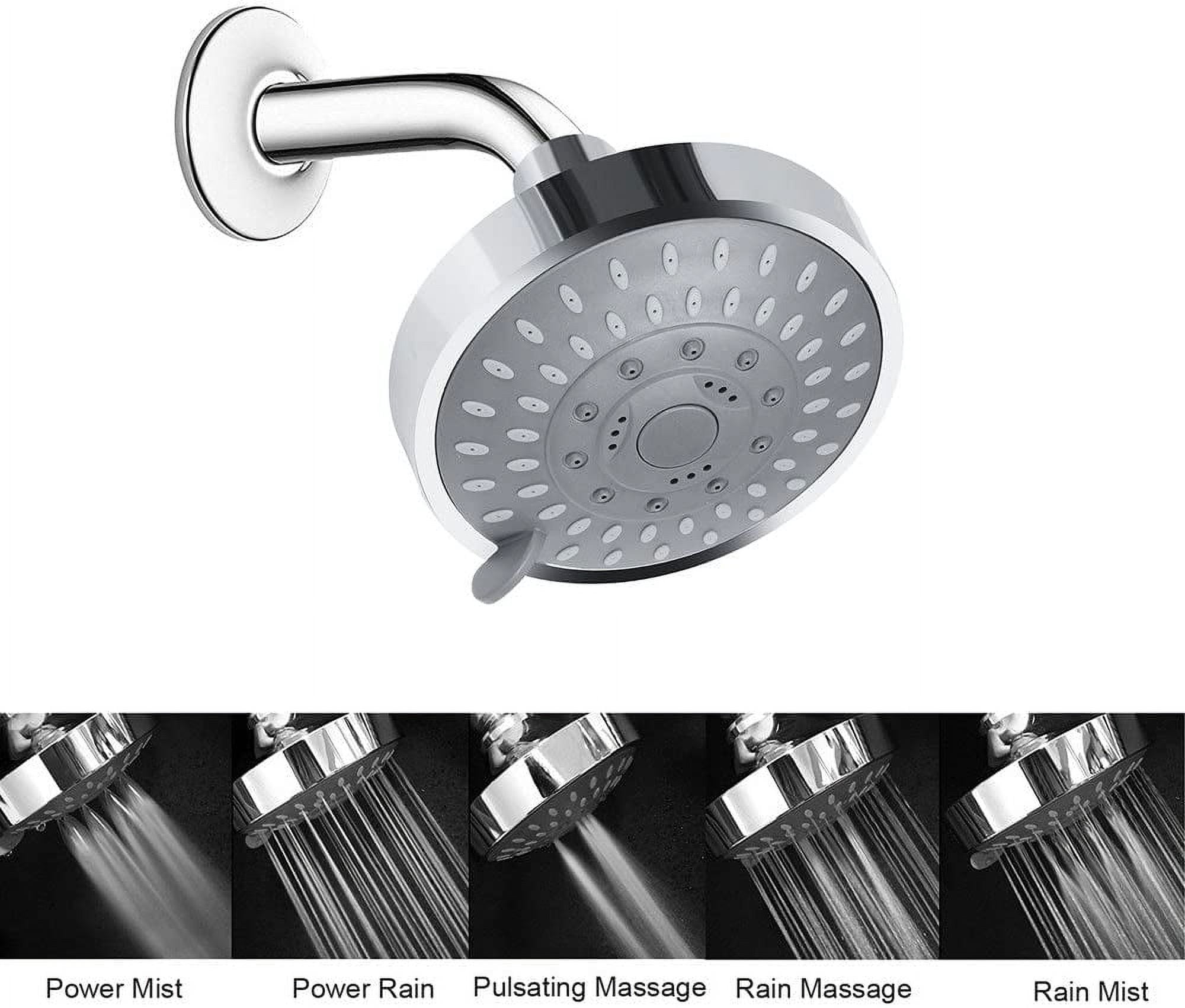 AQwzh High Pressure Rain Fixed Showerhead Rainfall 5-Setting with Adjustable Metal Swivel Ball Joint - Relaxed Shower Experience Even at Low Water Flow & Pressure
