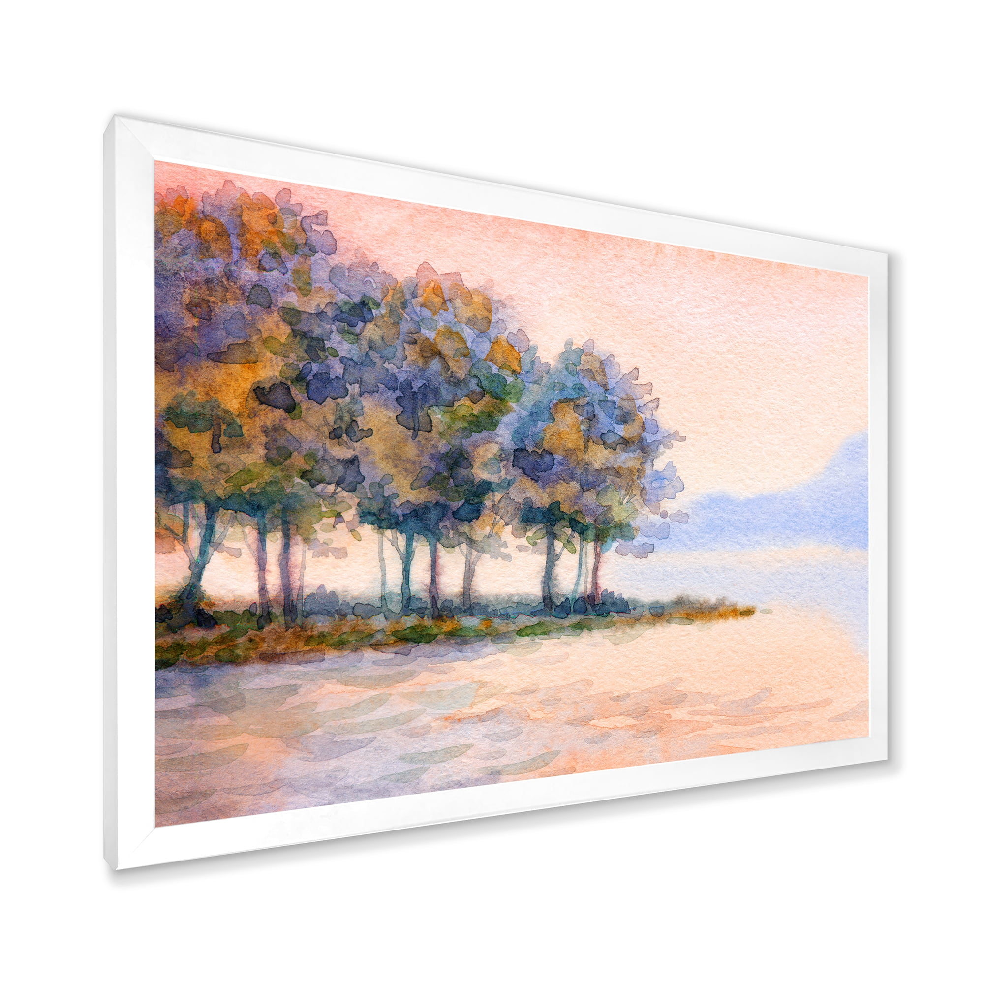 Designart 'The Rural Lake In Sunset Evening II' Traditional Framed Art Print