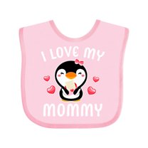 Inktastic I Love My Mommy with Cute Penguin and Hearts Girls Baby Bib